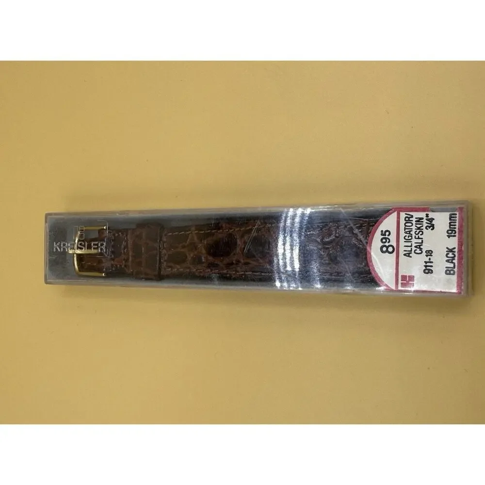 19mm KREISLER Alligator Calfskin Brown NOS Vintage Watch Band & Gold-Tone Buckle